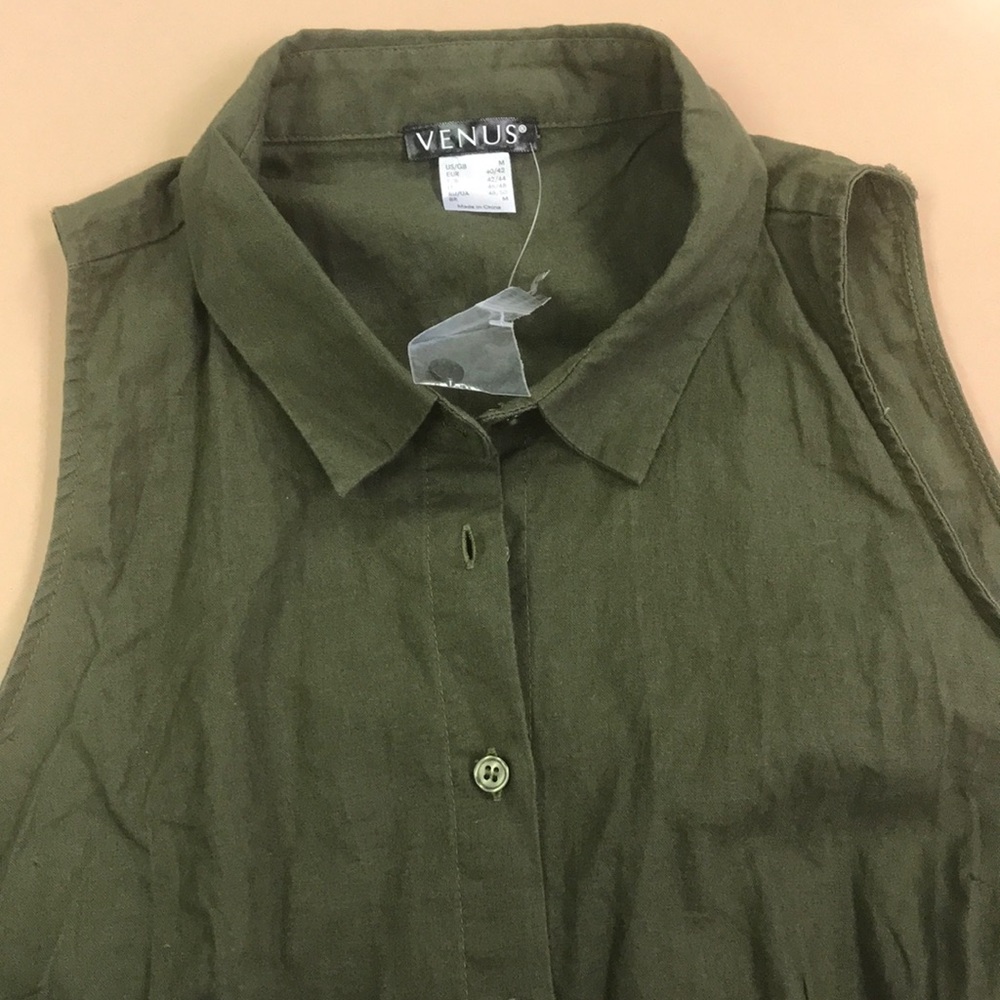 NWOT top sleeveless green linen cotton blend sz M